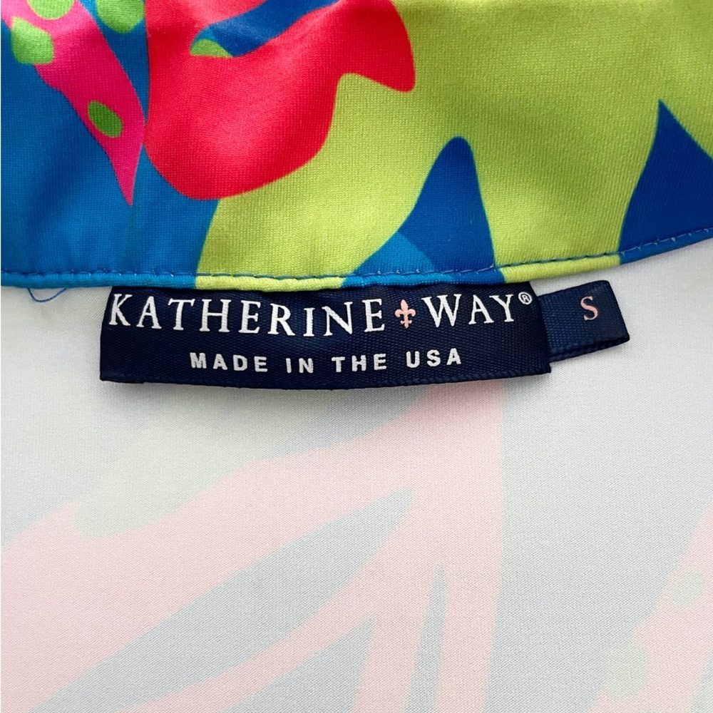 Katherine Way Blue Tropical Floral Shift Dress Size S Made USA - Picture 6 of 9